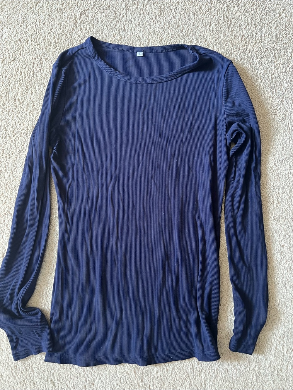 Long Sleeve Navy Ribbed Top